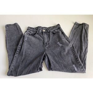 Nasty Gal Jeans Women’s Sz 2 Black Distressed Straight High Rise Denim Pants